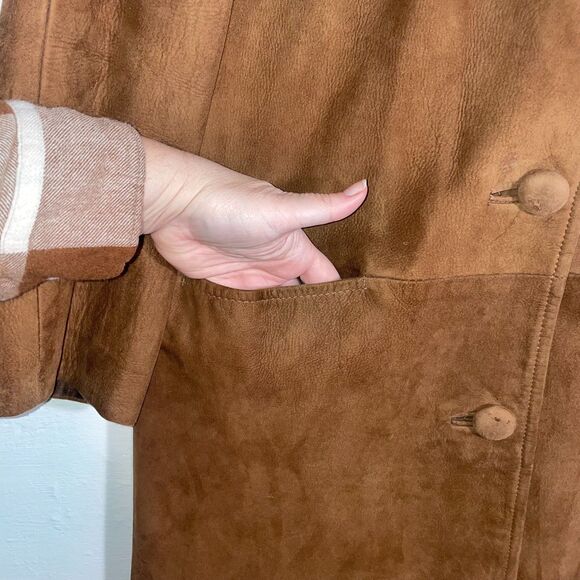 Vintage Brown Suede Coat with Fur Collar Mid Century 1950s Retro Classic - Picture 3 of 11